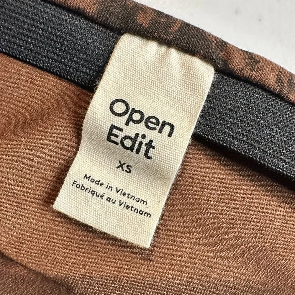 NWT Open Edit Women’s Brown Micro Black Print Faux Wrap Knee Length Skirt - XS